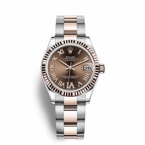 Rolex Datejust 31mm - Ref: 278271-0003 - Chocolate Roman Diamond Dial, Two Tone Stainless Steel & 18K Rose Gold Oyster Bracelet Women's Watch