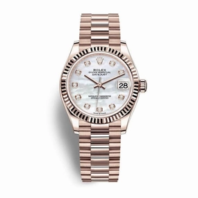 Rolex Datejust 31mm - Ref: 278275-0009 - White Mother of Pearl Diamond Dial, 18K Rose Gold President Bracelet Women's Watch