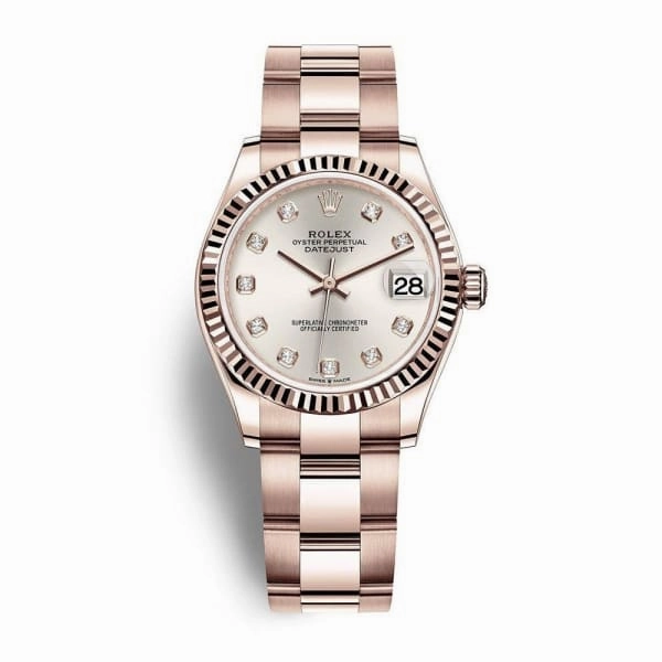 Rolex Datejust 31mm - Ref: 278275-0038 - Silver Diamond Dial, 18K Rose Gold Oyster Bracelet Women's Watch