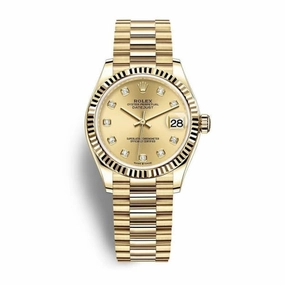 Rolex Datejust 31mm - Ref: 278278-0009 - Champagne Dial, 18K Yellow Gold President Bracelet Women's Watch