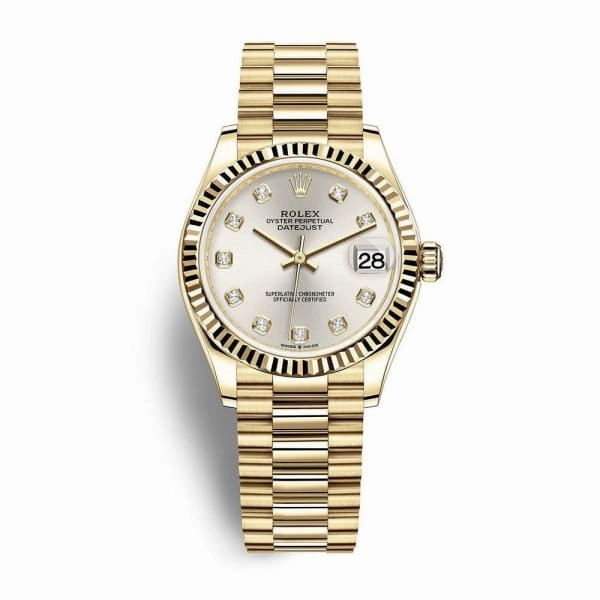 Rolex Datejust 31mm - Ref: 278278-0034 - Silver Dial, 18K Yellow Gold President Bracelet Women's Watch