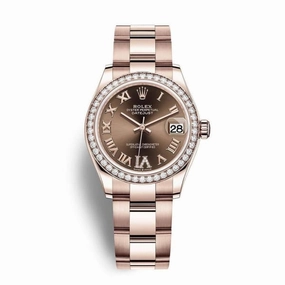 Rolex Datejust 31mm - Ref: 278285rbr-0015 - Chocolate Roman Diamond Dial & Diamond Bezel, 18K Rose Gold Oyster Bracelet Women's Watch