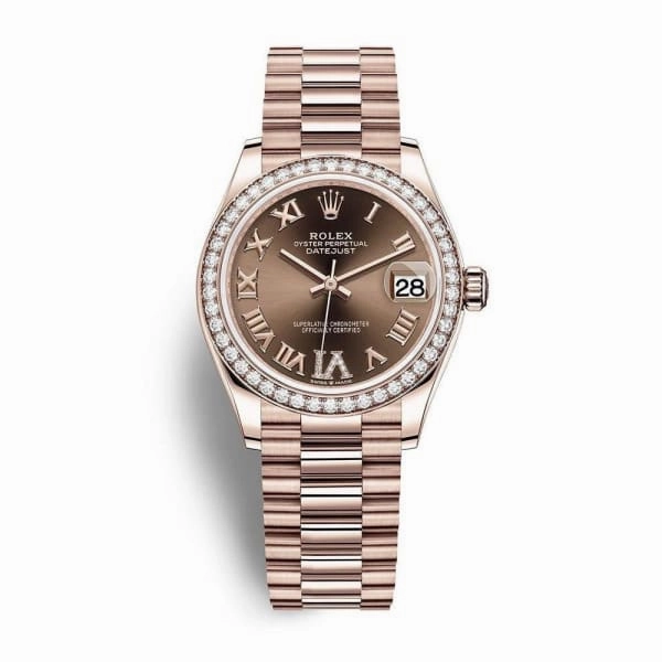 Rolex Datejust 31mm - Ref: 278285rbr-0016 - Chocolate Dial & Diamond Bezel, 18K Rose Gold President Bracelet Women's Watch