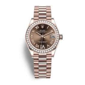 Rolex Datejust 31mm - Ref: 278285rbr-0016 - Chocolate Dial & Diamond Bezel, 18K Rose Gold President Bracelet Women's Watch