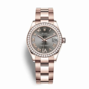 Rolex Datejust 31mm - Ref: 278285rbr-0026 - Rhodium Grey Dial & Diamond Bezel, 18K Rose Gold Oyster Bracelet Women's Watch