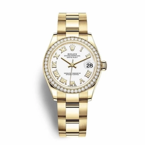 Rolex Datejust 31mm - Ref: 278288rbr-0008 - White Roman Dial & Diamond Bezel, 18K Yellow Gold Oyster Bracelet Women's Watch