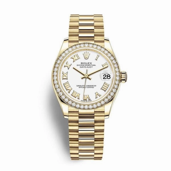 Rolex Datejust 31mm - Ref: 278288rbr-0009 - White Dial, 18K Yellow Gold President Bracelet Women's Watch