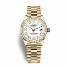 Rolex Datejust 31mm - Ref: 278288rbr-0009 - White Dial, 18K Yellow Gold President Bracelet Women's Watch