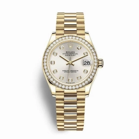 Rolex Datejust 31mm - Ref: 278288rbr-0028 - Silver Dial, 18K Yellow Gold President Bracelet Women's Watch