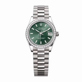 Rolex Datejust 31mm - Ref: 278289rbr-0015 - Mint Green Stick Dial & Diamond Bezel, 18K White Gold President Bracelet Women's Watch