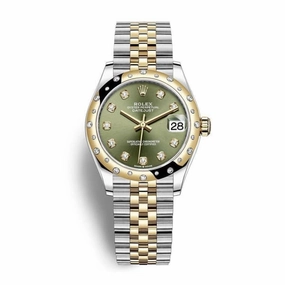 Rolex Datejust 31mm - Ref: 278343rbr-0030 - Olive Green Diamond Dial & Diamond Bezel, Two Tone Stainless Steel & 18K Yellow Gold Jubilee Bracelet Women's Watch