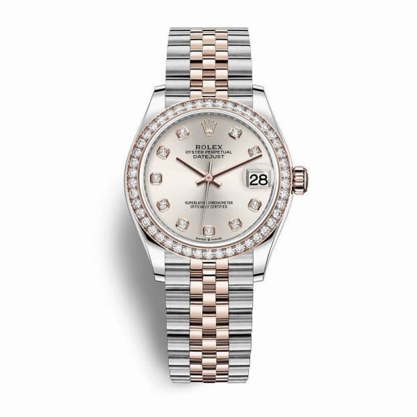 Rolex Datejust 31mm - Ref: 278381rbr-0016 - Silver Diamond Dial & Diamond Bezel, Two Tone Stainless Steel & 18K Rose Gold Jubilee Bracelet Women's Watch