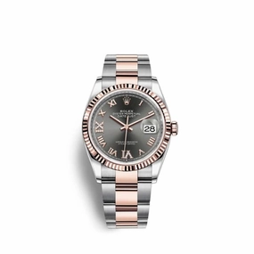 Rolex Datejust 36mm - Ref: 126231-0024 - Dark Rhodium Roman Diamond Dial, Two Tone Stainless Steel & 18K Rose Gold Oyster Bracelet Watch