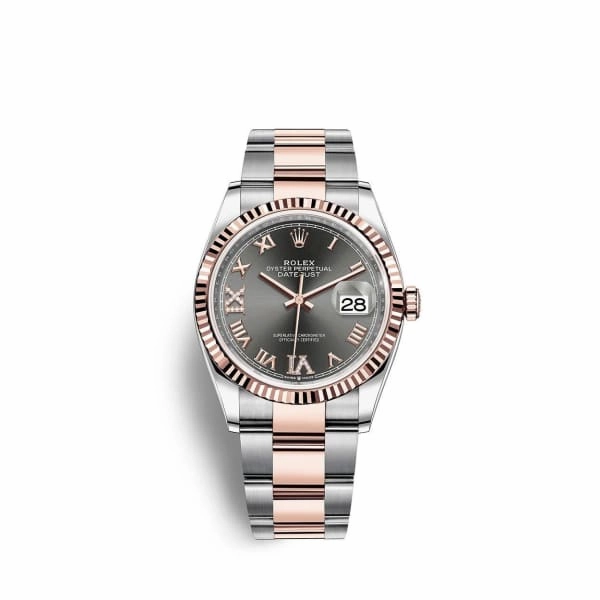 Rolex Datejust 36mm - Ref: 126231-0024 - Dark Rhodium Roman Diamond Dial, Two Tone Stainless Steel & 18K Rose Gold Oyster Bracelet Watch