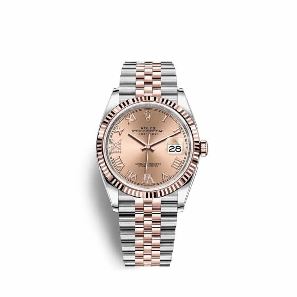 Rolex Datejust 36mm - Ref: 126231-0027 - Rose Roman Diamond Dial, Two Tone Stainless Steel & 18K Rose Gold Jubilee Bracelet Watch