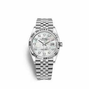 Rolex Datejust 36mm - Ref: 126234-0019 - White Mother of Pearl Diamond Dial, Stainless Steel Jubilee Bracelet Watch
