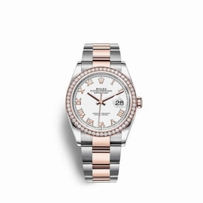 Rolex Datejust 36mm - Ref: 126281rbr-0004 - White Roman Dial & Diamond Bezel, Two Tone Stainless Steel & 18K Rose Gold Oyster Bracelet Watch