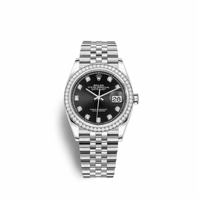 Rolex Datejust 36mm - Ref: 126284rbr-0019 - Black Diamond Dial & Diamond Bezel, Stainless Steel Jubilee Bracelet Watch