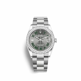 Rolex Datejust 36mm - Ref: 126284rbr-0038 - Slate Grey Wimbledon Roman Dial & Diamond Bezel, Stainless Steel Oyster Bracelet Watch