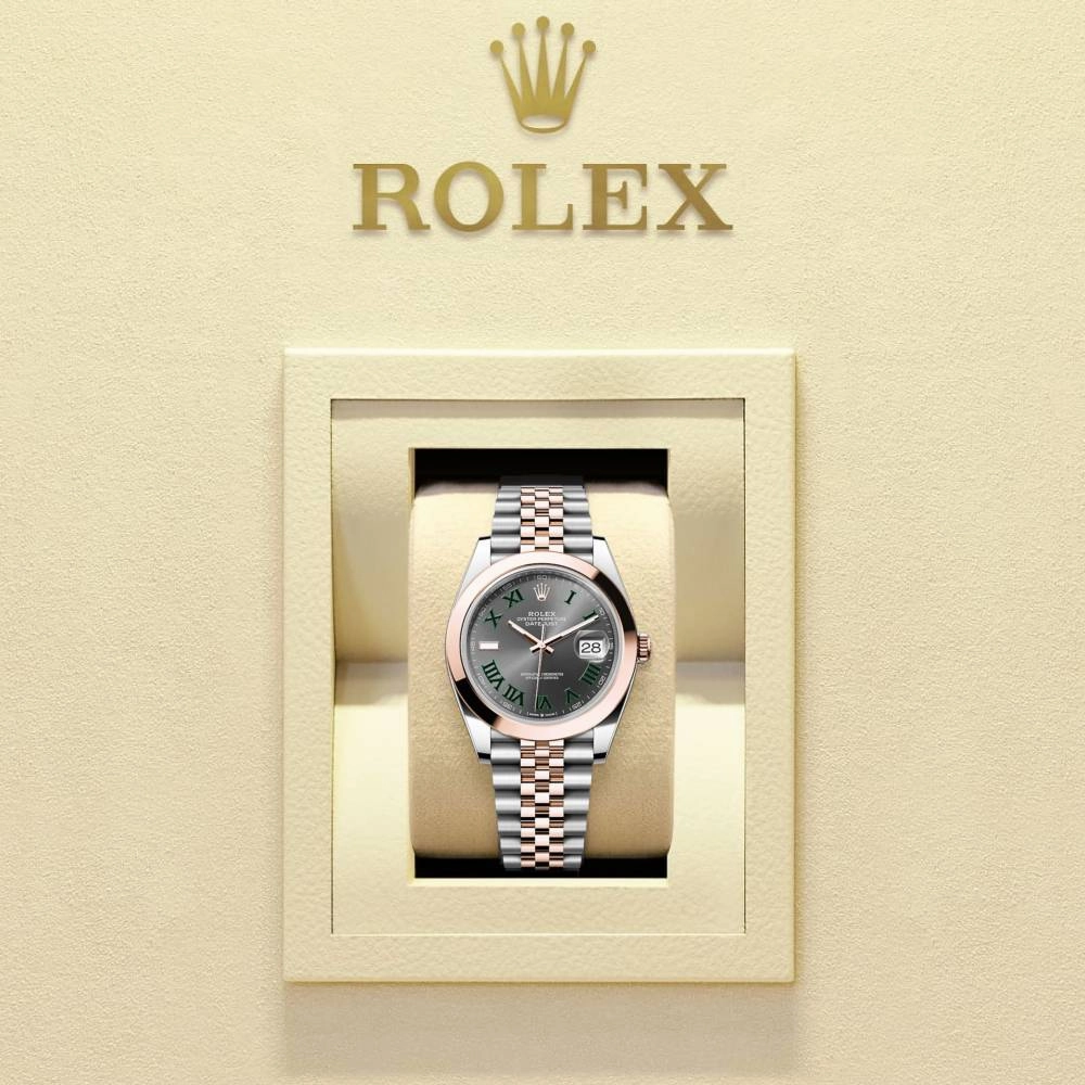 Rolex Datejust 41mm - Ref: 126301-0016 - Slate Grey Wimbledon Roman Dial, Two Tone Stainless Steel & 18K Rose Gold Jubilee Bracelet Men's Watch