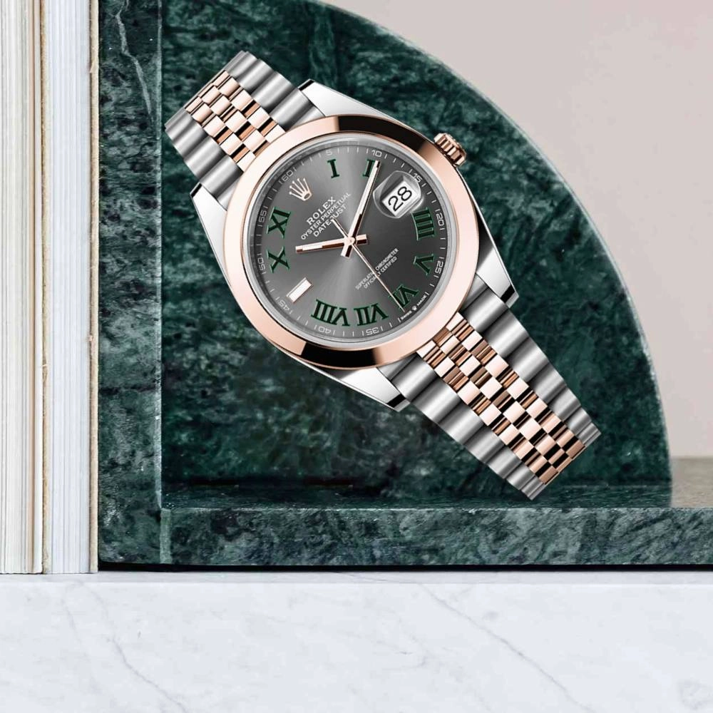 Rolex Datejust 41mm - Ref: 126301-0016 - Slate Grey Wimbledon Roman Dial, Two Tone Stainless Steel & 18K Rose Gold Jubilee Bracelet Men's Watch