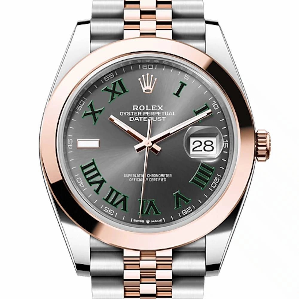 Rolex Datejust 41mm - Ref: 126301-0016 - Slate Grey Wimbledon Roman Dial, Two Tone Stainless Steel & 18K Rose Gold Jubilee Bracelet Men's Watch