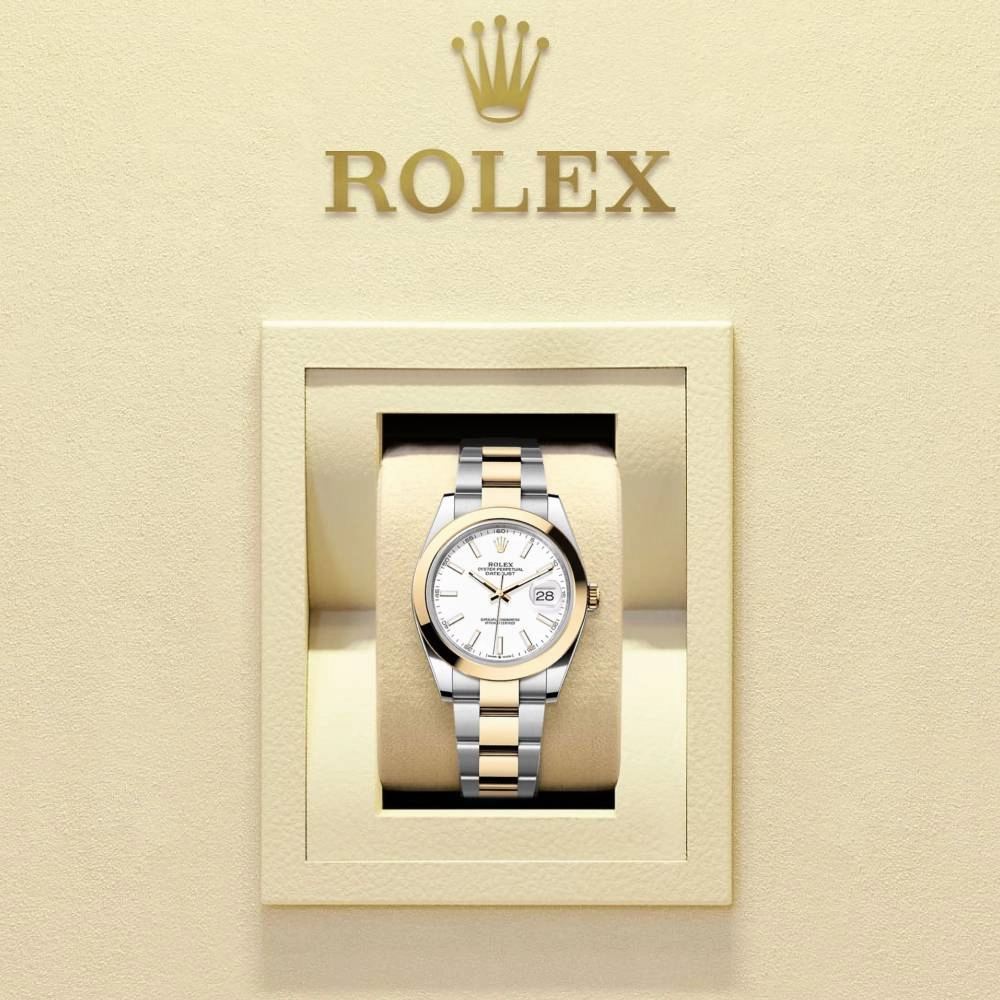 Rolex Datejust 41mm - Ref: 126303-0015 - White Stick Dial, Two Tone Stainless Steel & 18K Yellow Gold Oyster Bracelet Men's Watch