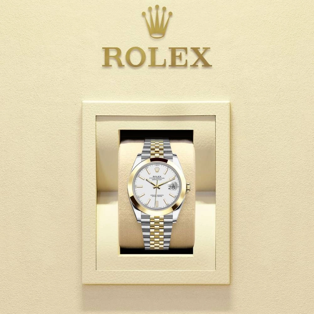 Rolex Datejust 41mm - Ref: 126303-0016 - White Stick Dial, Two Tone Stainless Steel & 18K Yellow Gold Jubilee Bracelet Men's Watch