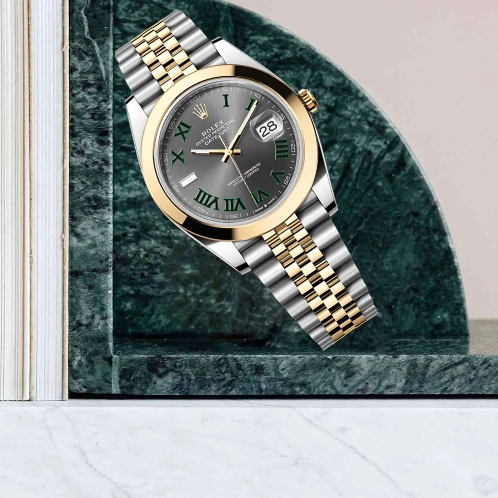 Rolex Datejust 41mm - Ref: 126303-0020 - Slate Grey Wimbledon Roman Dial, Two Tone Stainless Steel & 18K Yellow Gold Jubilee Bracelet Men's Watch