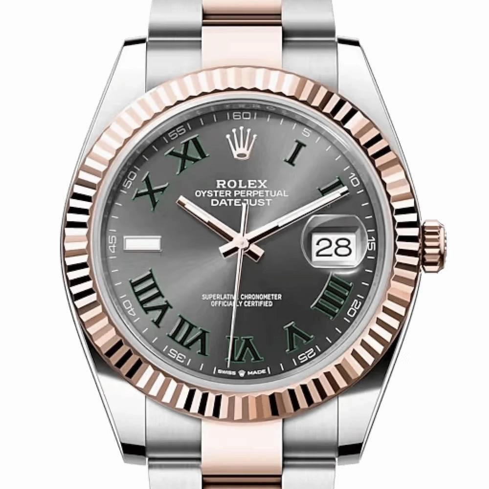 Rolex Datejust 41mm - Ref: 126331-0015 - Slate Grey Wimbledon Roman Dial & Fluted Bezel, Two Tone Stainless Steel & 18K Rose Gold Oyster Bracelet Men's Watch