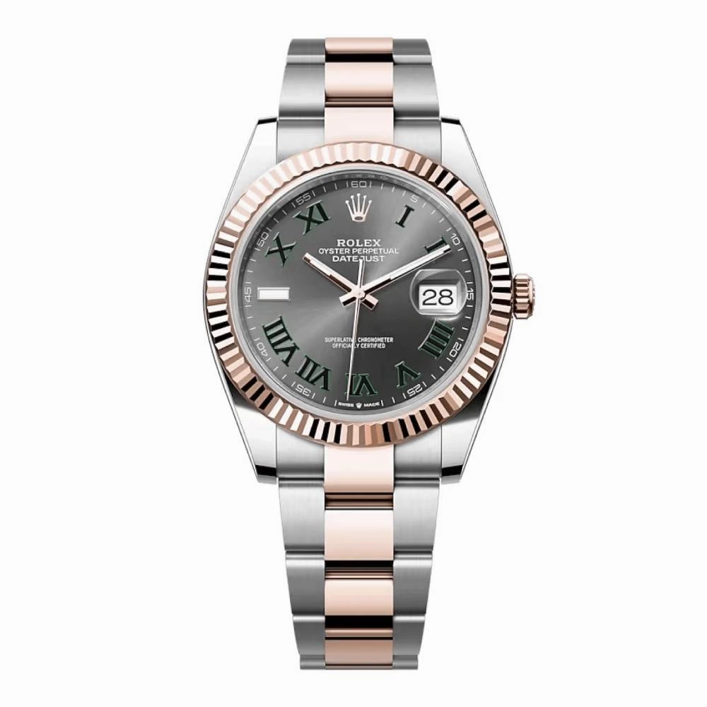 Rolex Datejust 41mm - Ref: 126331-0015 - Slate Grey Wimbledon Roman Dial & Fluted Bezel, Two Tone Stainless Steel & 18K Rose Gold Oyster Bracelet Men's Watch