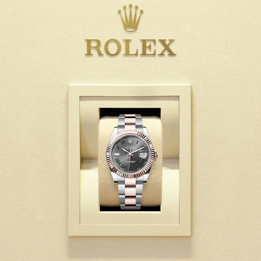 Rolex Datejust 41mm - Ref: 126331-0015 - Slate Grey Wimbledon Roman Dial & Fluted Bezel, Two Tone Stainless Steel & 18K Rose Gold Oyster Bracelet Men's Watch