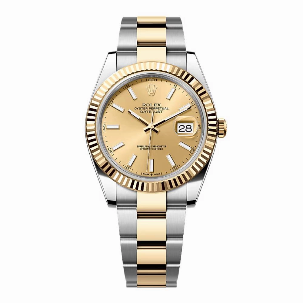 Rolex Datejust 41mm - Ref: 126333-0009 - Champagne Stick Dial, Two Tone Stainless Steel & 18K Yellow Gold Jubilee Bracelet Men's Watch