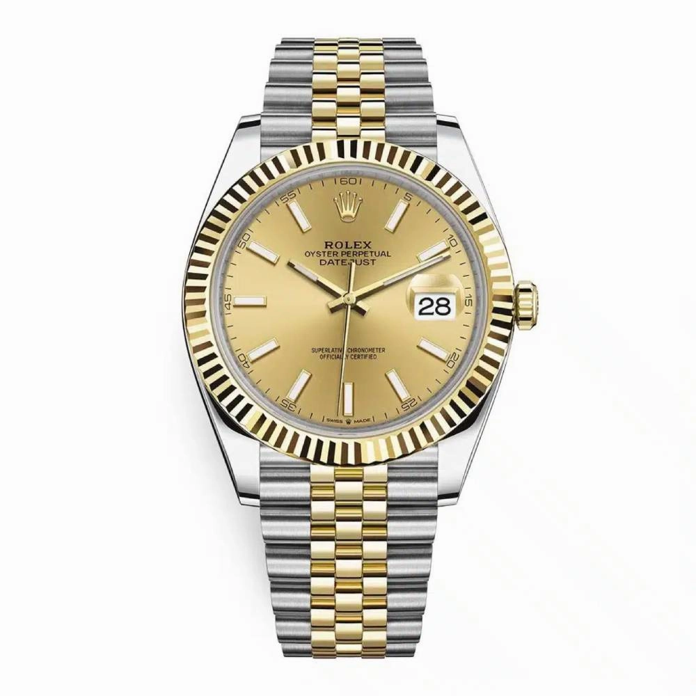 Rolex Datejust 41mm - Ref: 126333-0010 - Champagne Stick Dial, Two Tone Stainless Steel & 18K Yellow Gold Jubilee Bracelet Men's Watch