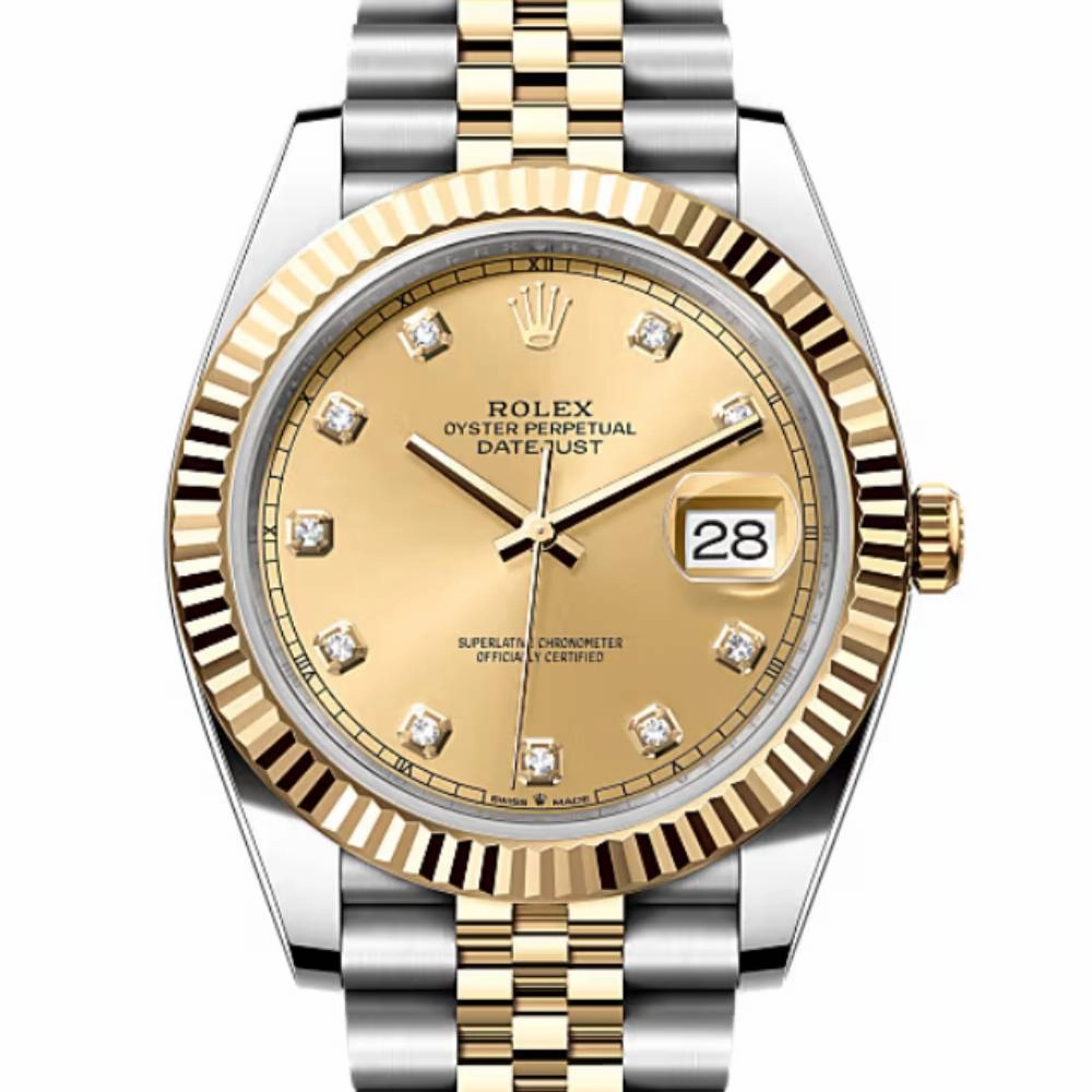 Rolex Datejust 41mm - Ref: 126333-0012 - Champagne Diamond Dial, Two Tone Stainless Steel & 18K Yellow Gold Jubilee Bracelet Men's Watch