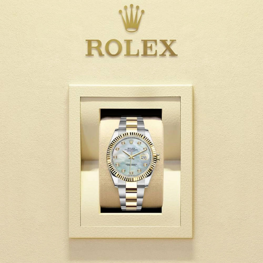 Rolex Datejust 41mm - Ref: 126333-0017 - White Mother of Pearl Diamond Dial, Two Tone Stainless Steel & 18K Yellow Gold Oyster Bracelet Men's Watch