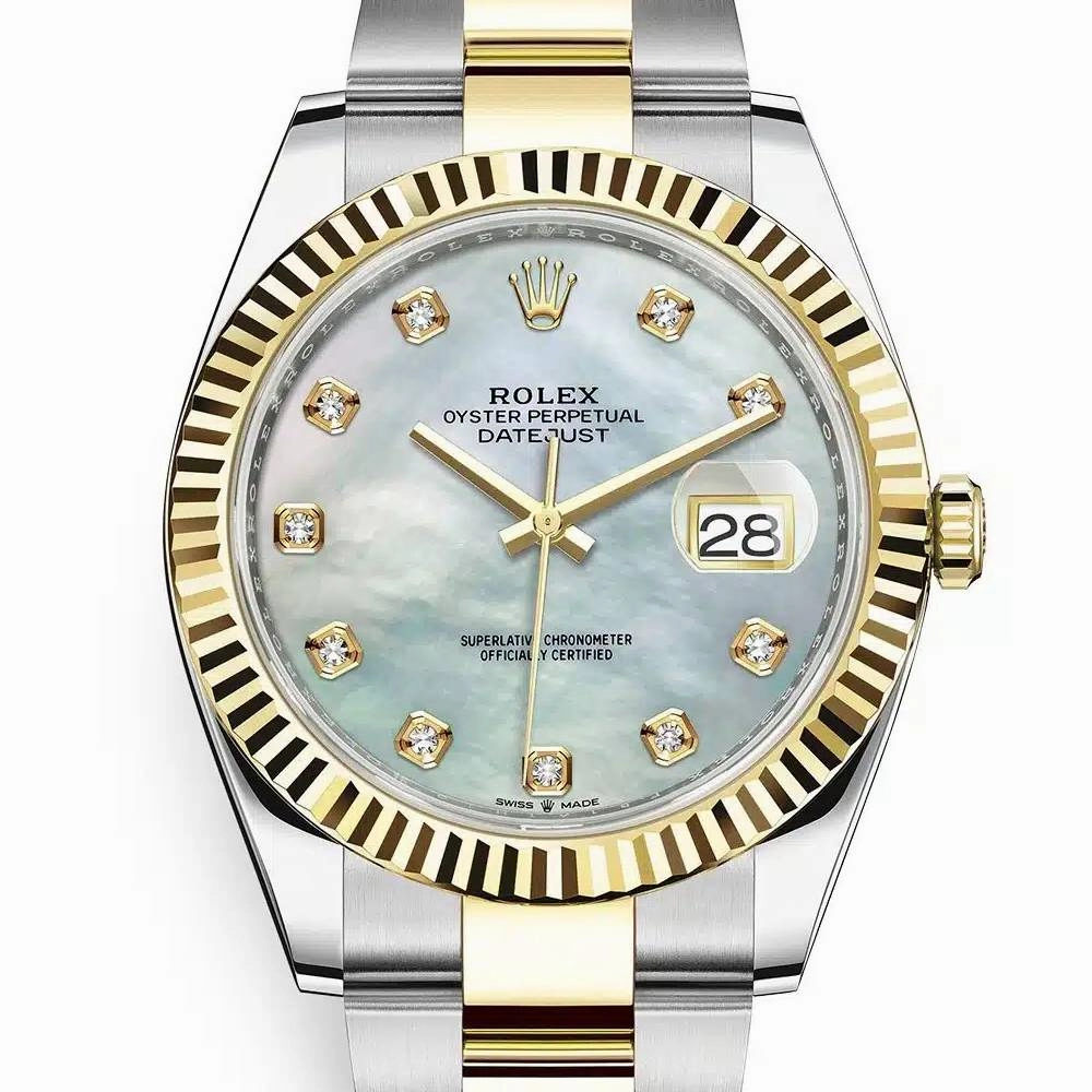 Rolex Datejust 41mm - Ref: 126333-0017 - White Mother of Pearl Diamond Dial, Two Tone Stainless Steel & 18K Yellow Gold Oyster Bracelet Men's Watch