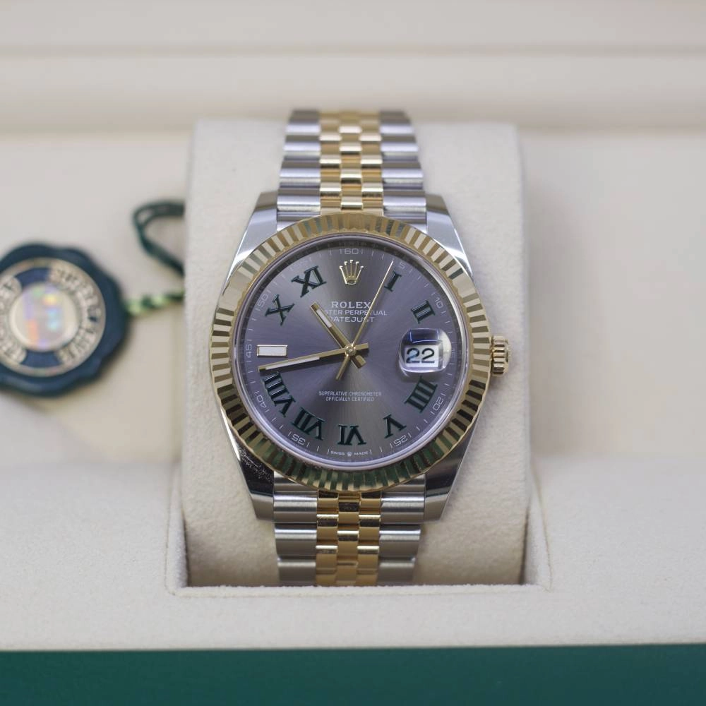 Rolex Datejust 41mm - Ref: 126333-0020 - Slate Grey Wimbledon Roman Dial & Fluted Bezel, Two Tone Stainless Steel & 18K Yellow Gold Jubilee Bracelet Men's Watch
