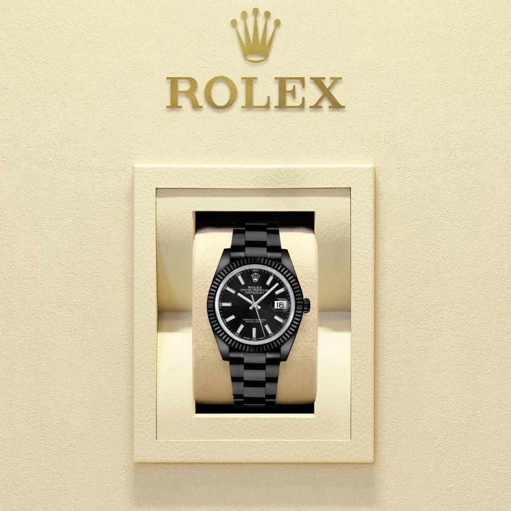 Rolex Datejust 41mm - Ref: 126334-0017 (PVD) - Black Stick Dial, Black PVD Stainless Steel Oyster Bracelet Men's Watch