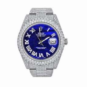 Rolex Datejust 41mm Custom Iced Out - Ref: 116300 - Blue Imperial Mother of Pearl Diamond Dial & Diamond Bezel, Stainless Steel Oyster Men's Watch