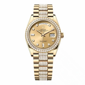 Rolex Day Date 36mm - Ref: 128348rbr-0010 - Champagne Diamond Dial & Diamond Bezel, 18K Yellow Gold & Diamonds President Bracelet Watch