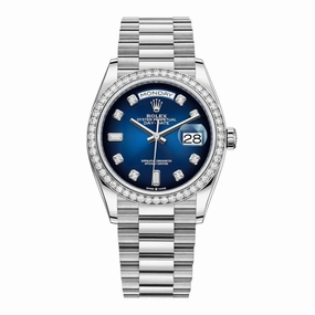 Rolex Day Date 36mm - Ref: 128349rbr-0010 - Blue Ombre Diamond Dial & Diamond Bezel, 18K White Gold President Bracelet Watch