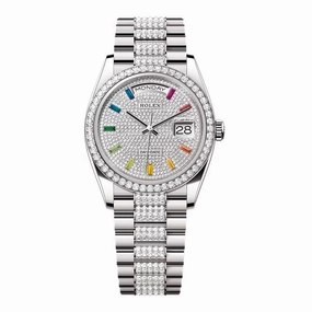 Rolex Day Date 36mm - Ref: 128349rbr-0012 - Pave Rainbow Diamond Dial & Diamond Bezel, 18K White Gold & Diamonds President Bracelet Watch