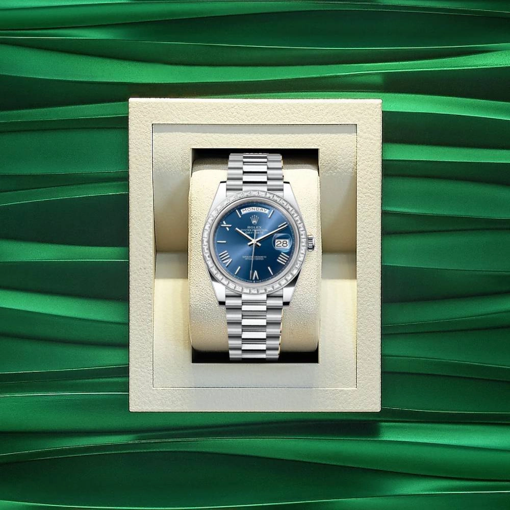 Rolex Day Date 40mm - Ref: 228396tbr-0026 - Blue Roman Dial & Diamond Bezel, Platinum President Bracelet Men's Watch