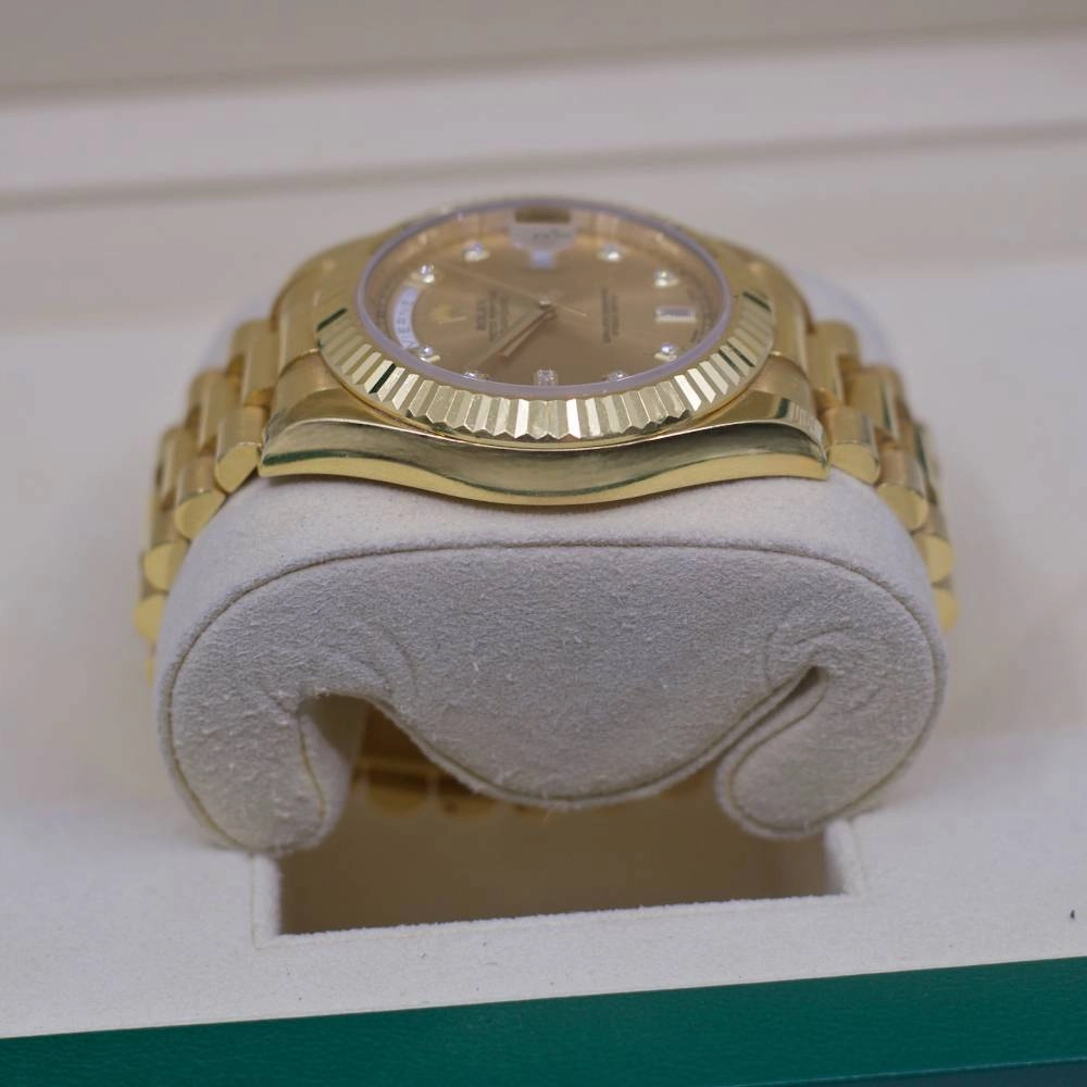 Rolex Day Date 41mm - Ref: 218238 - Champagne Diamond Dial & Fluted Bezel, 18K Yellow Gold President Bracelet Men's Watch