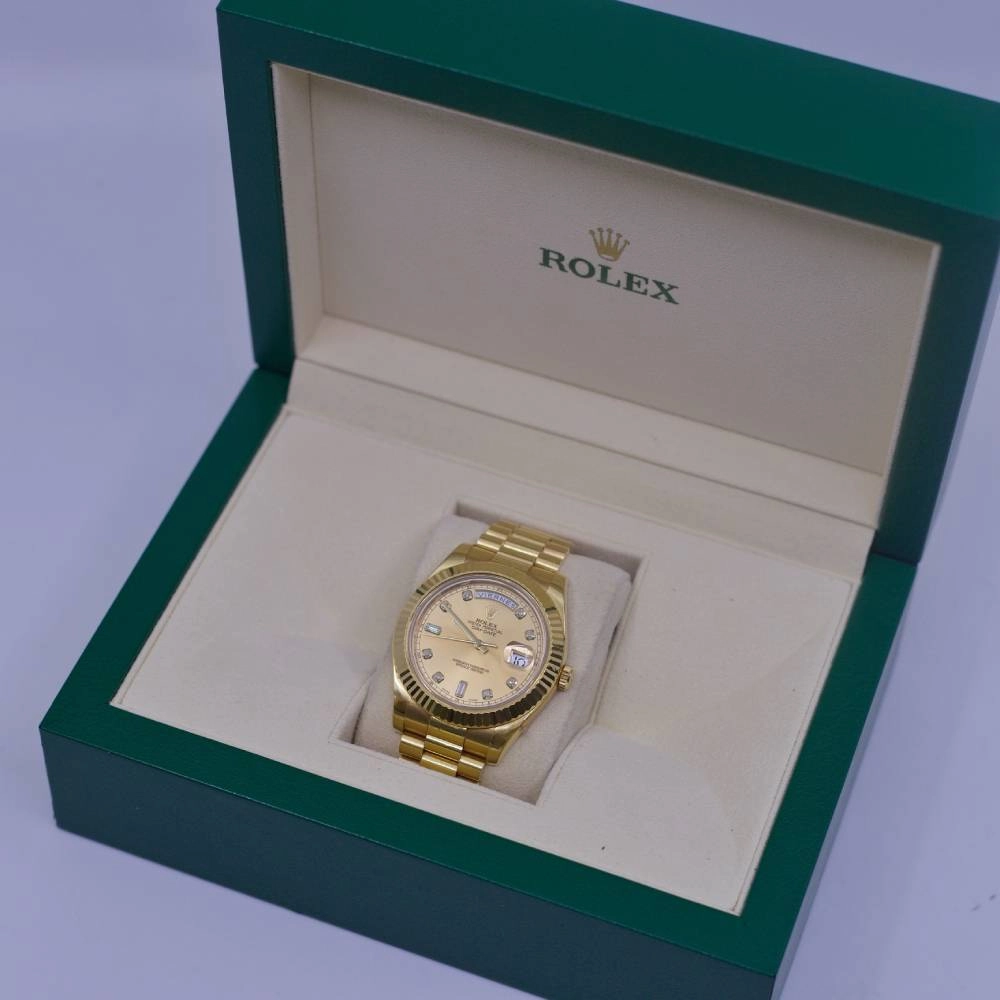 Rolex Day Date 41mm - Ref: 218238 - Champagne Diamond Dial & Fluted Bezel, 18K Yellow Gold President Bracelet Men's Watch
