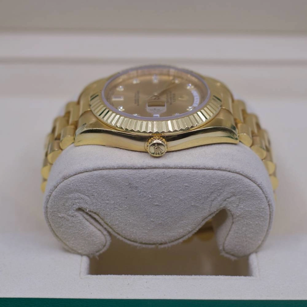 Rolex Day Date 41mm - Ref: 218238 - Champagne Diamond Dial & Fluted Bezel, 18K Yellow Gold President Bracelet Men's Watch