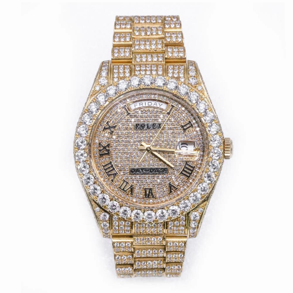 Rolex Day Date II 40mm - Ref: 218238 - Pave Roman Diamond Dial & Custom Diamond Bezel, Fully "Iced Out" 18K Yellow Gold President Bracelet Men's Watch