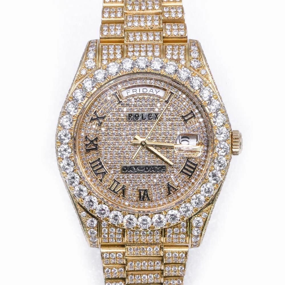 Rolex Day Date II 40mm - Ref: 218238 - Pave Roman Diamond Dial & Custom Diamond Bezel, Fully "Iced Out" 18K Yellow Gold President Bracelet Men's Watch