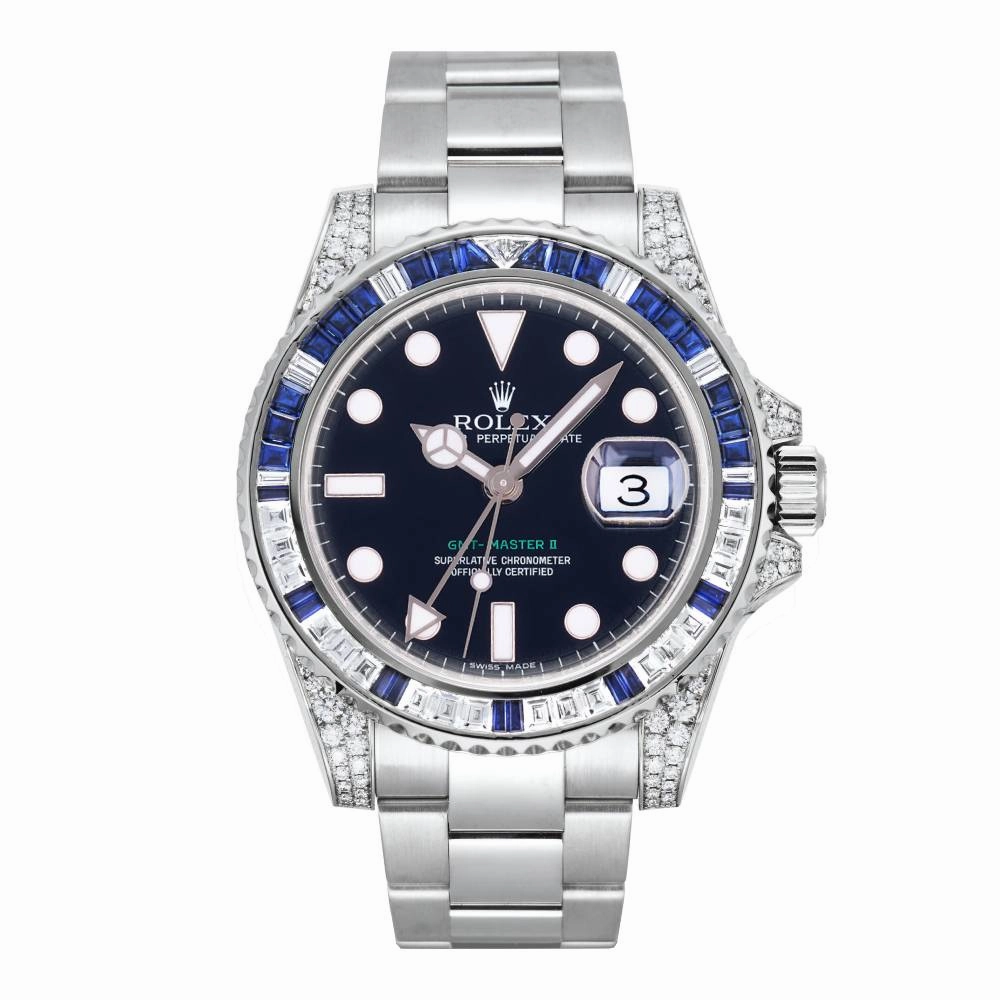 Rolex GMT-Master II 40mm - Ref: 116759SA - Black Dial, Diamond & Sapphire Bezel, Diamond Case, 18K White Gold Oyster Bracelet Men's Watch